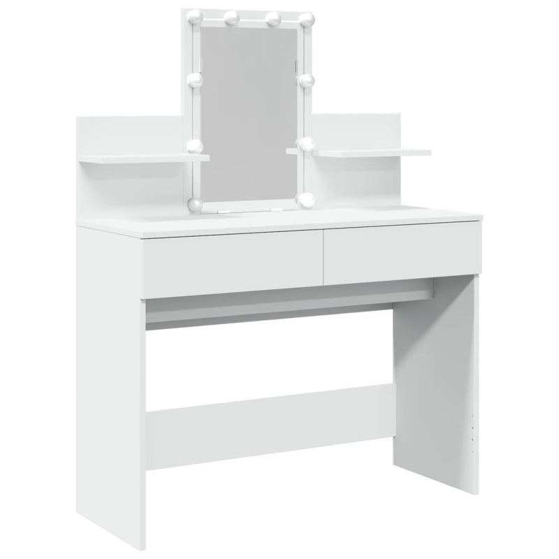 Modern Wooden Makeup Vanity Desk Dressing Table With 2 Drawers LED Mirror