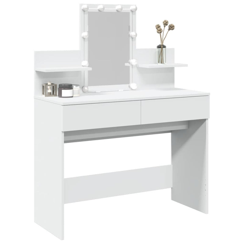 Modern Wooden Makeup Vanity Desk Dressing Table With 2 Drawers LED Mirror
