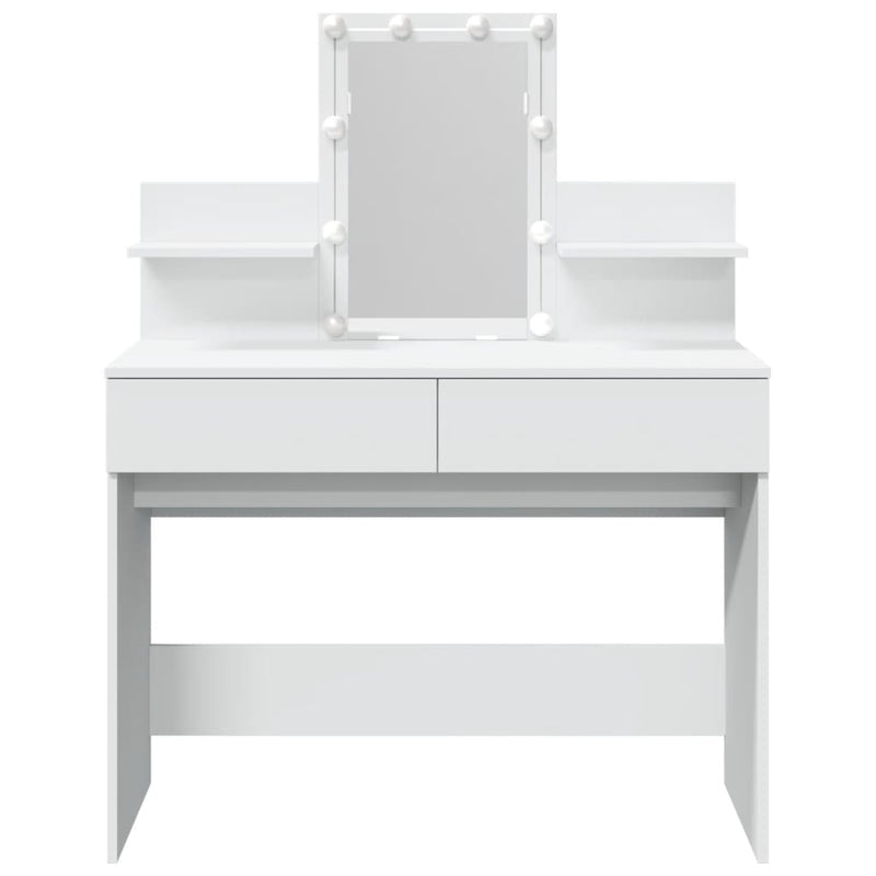 Modern Wooden Makeup Vanity Desk Dressing Table With 2 Drawers LED Mirror