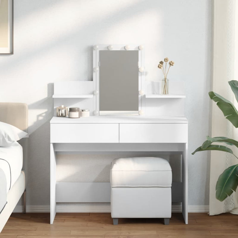 Modern Wooden Makeup Vanity Desk Dressing Table With 2 Drawers LED Mirror