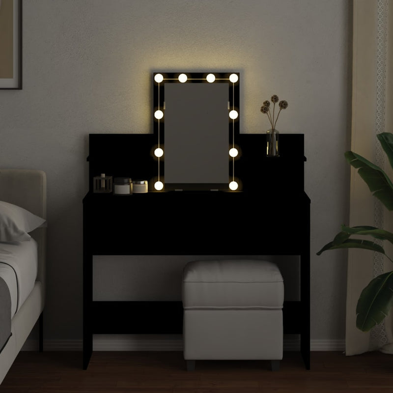 Modern Wooden Makeup Vanity Desk Dressing Table With 2 Drawers LED Mirror