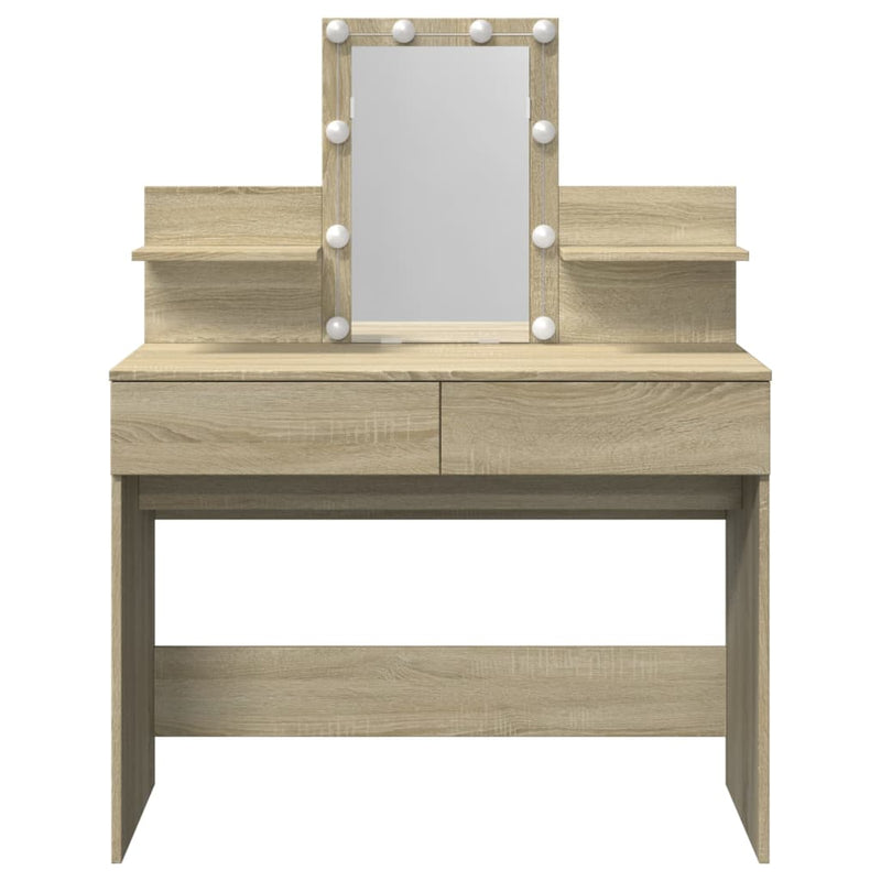 Modern Wooden Makeup Vanity Desk Dressing Table With 2 Drawers LED Mirror