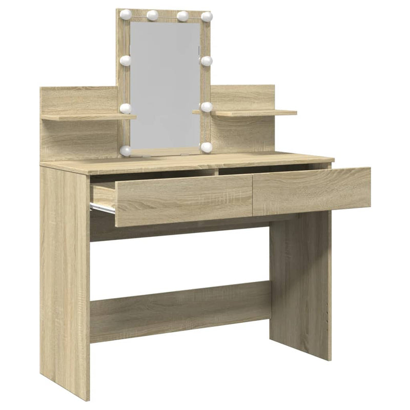 Modern Wooden Makeup Vanity Desk Dressing Table With 2 Drawers LED Mirror