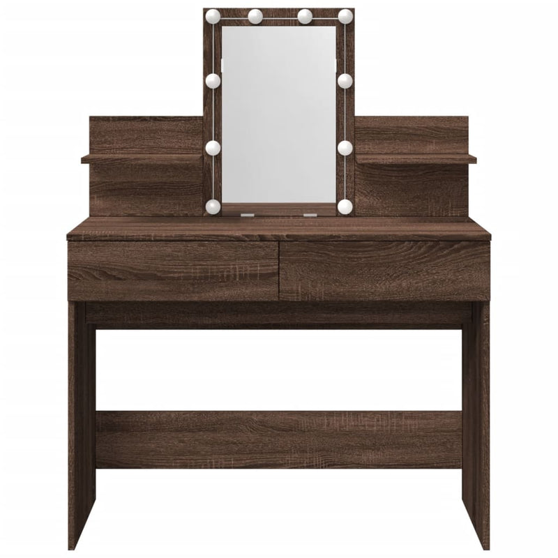Modern Wooden Makeup Vanity Desk Dressing Table With 2 Drawers LED Mirror