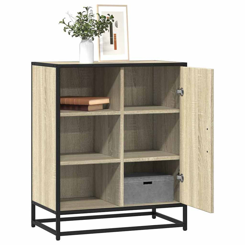 Industrial Wooden Sideboard Storage Cabinet Unit With 1 Door & Open Storage Shelves