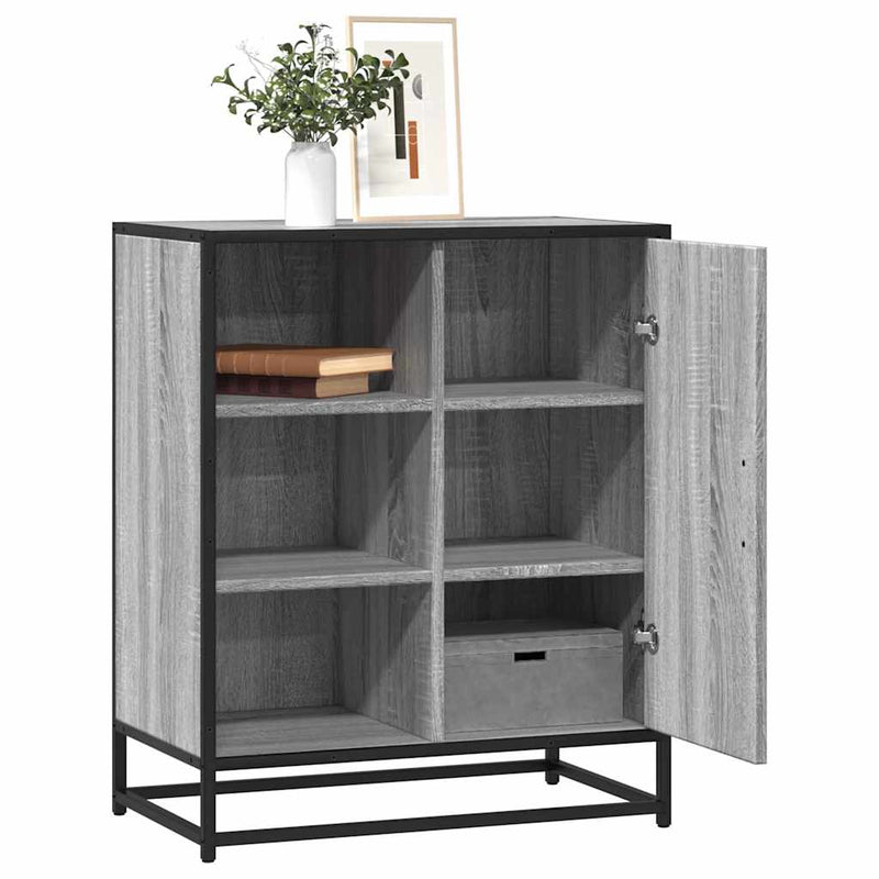 Industrial Wooden Sideboard Storage Cabinet Unit With 1 Door & Open Storage Shelves