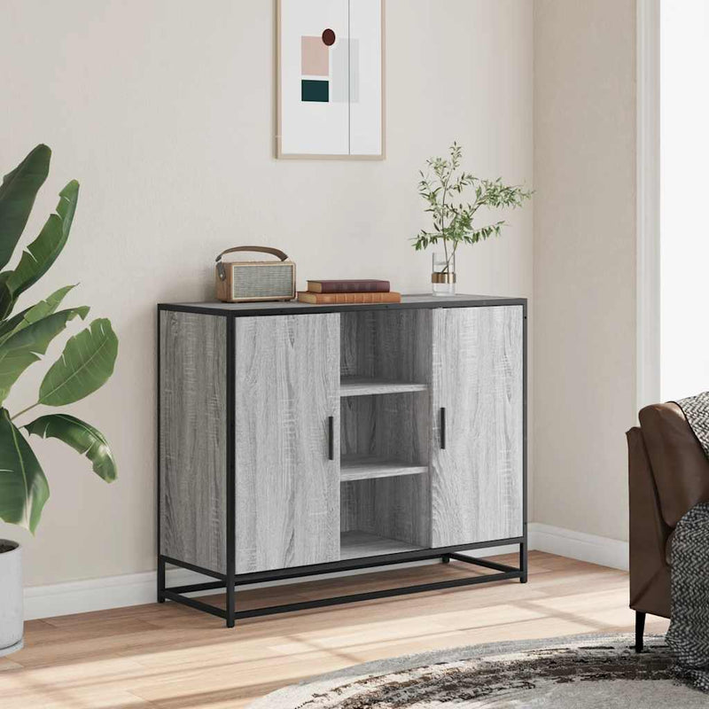 Modern Wooden Sideboard Storage Cabinet Unit With 2 Doors & Open Shelves Wood