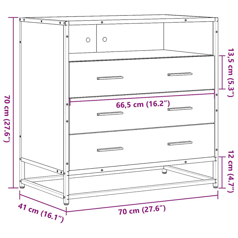 Drawer Cabinet Brown Oak 70x41x70 cm Engineered Wood