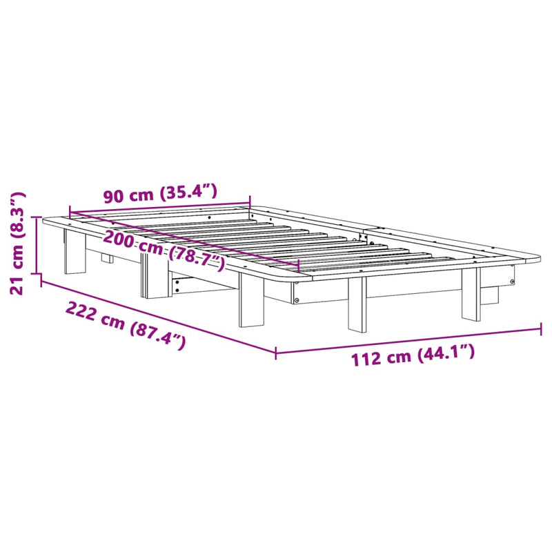 Bed Frame without Mattress Wax Brown 90x200 cm Solid Wood Pine