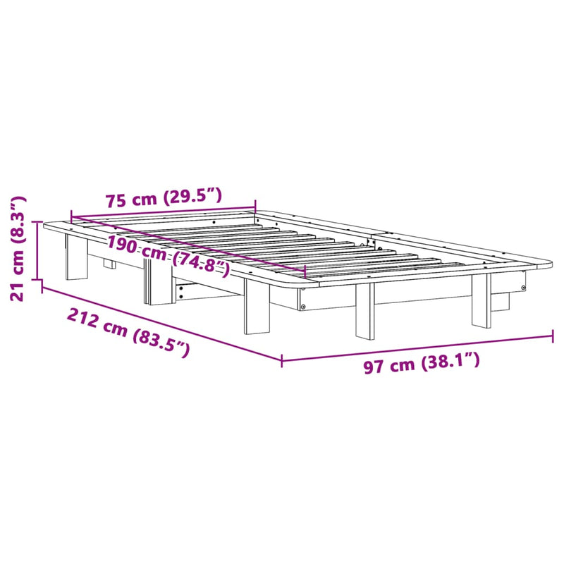 Bed Frame without Mattress 75x190 cm Small Single Solid Wood Pine