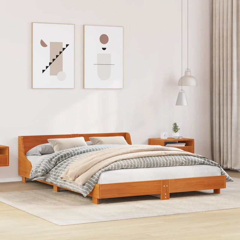 Bed Frame without Mattress Wax Brown 140x200 cm Solid Wood Pine