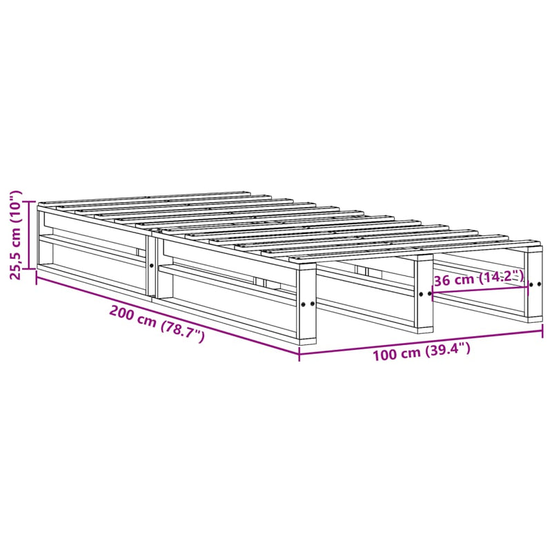 Bed Frame without Mattress White 100x200 cm Solid Wood Pine