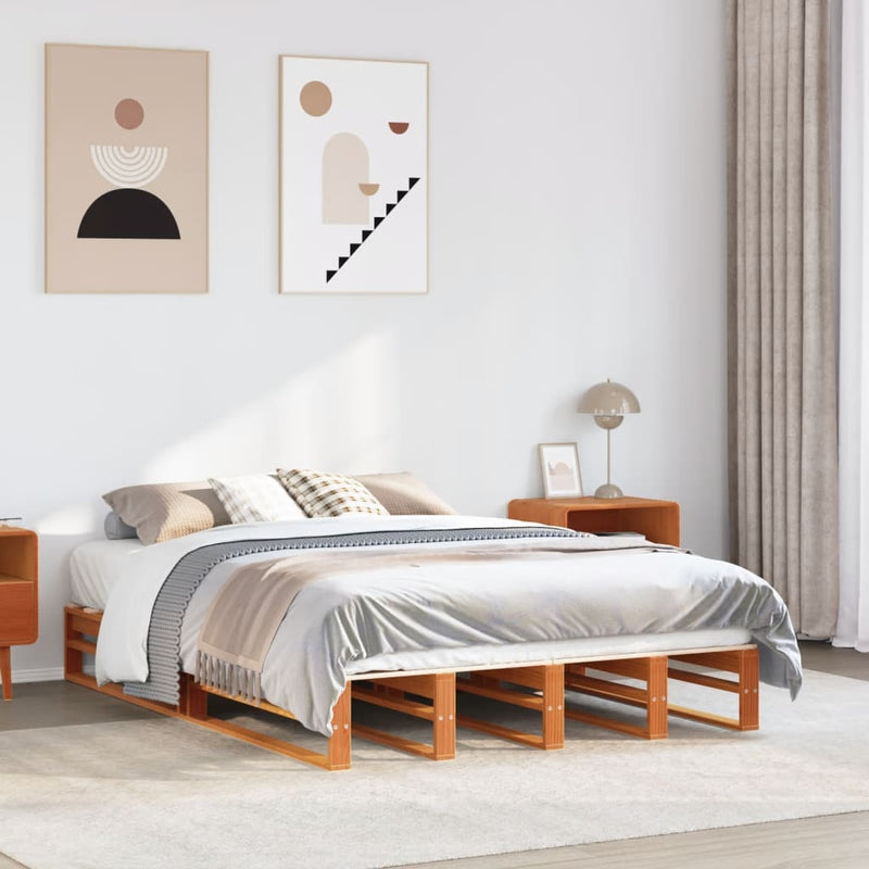 Bed Frame without Mattress Wax Brown 140x200 cm Solid Wood Pine
