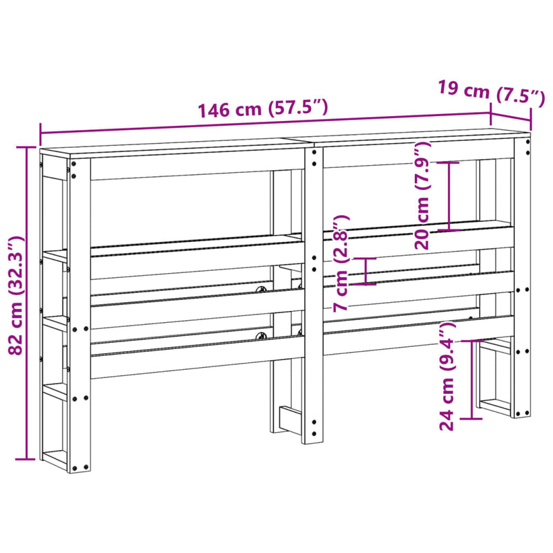 Headboard with Shelves 140 cm Solid Wood Pine