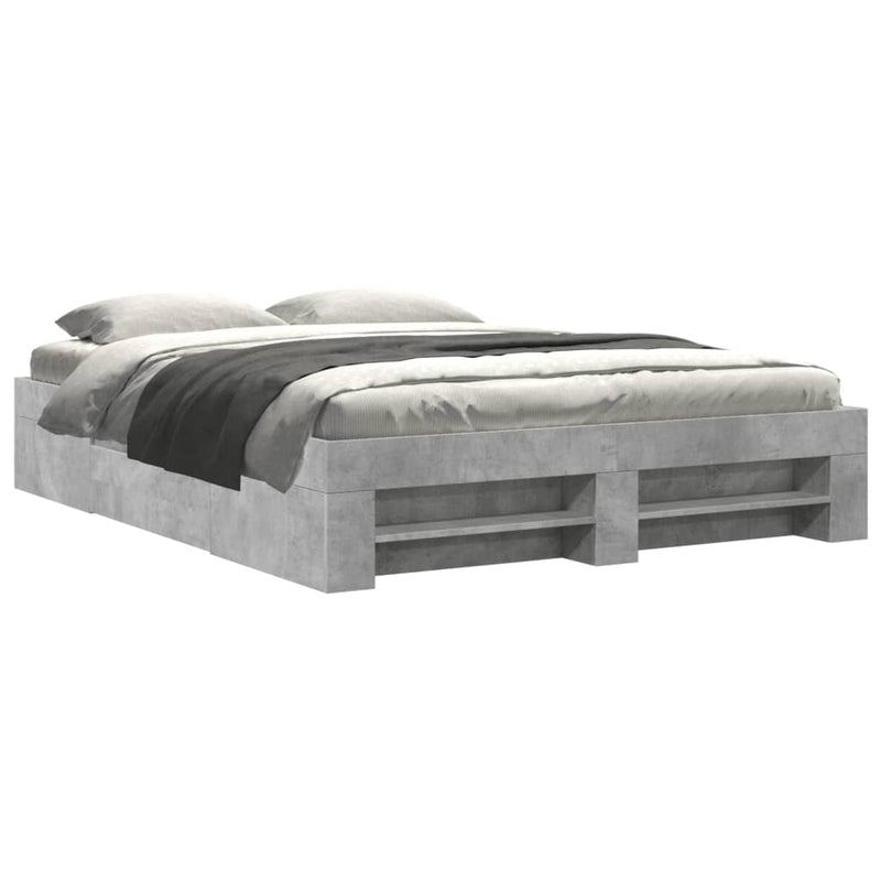 Modern Wooden Queen Size 160cm Bed Frame Base With Drawers & Open Compartments