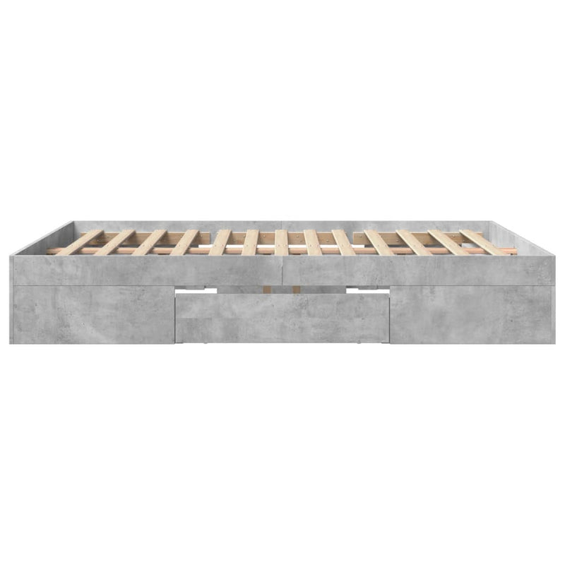 Modern Wooden Queen Size 160cm Bed Frame Base With Drawers & Open Compartments
