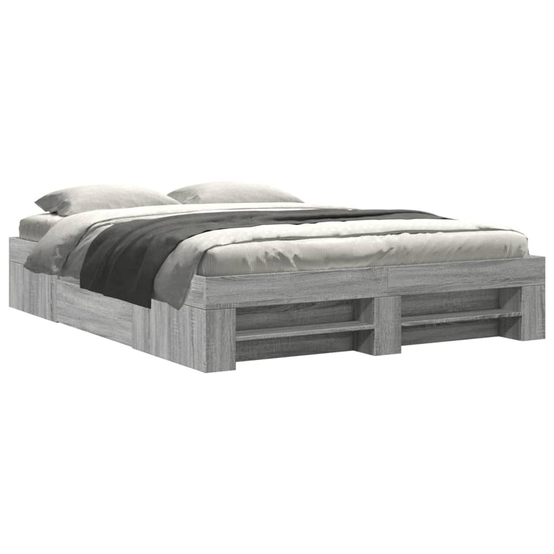 Modern Wooden Queen Size 160cm Bed Frame Base With Drawers & Open Compartments