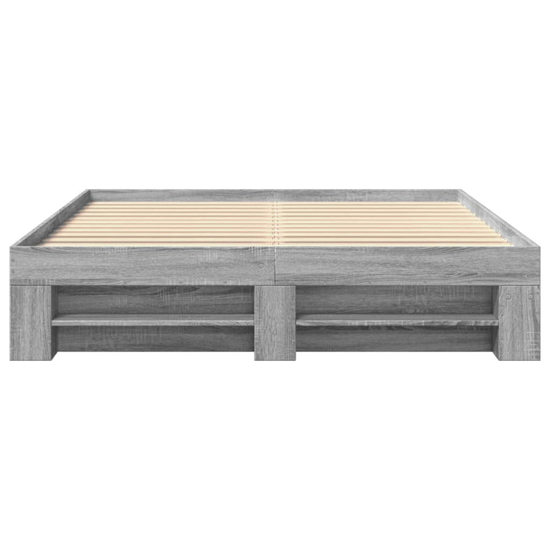 Modern Wooden Queen Size 160cm Bed Frame Base With Drawers & Open Compartments