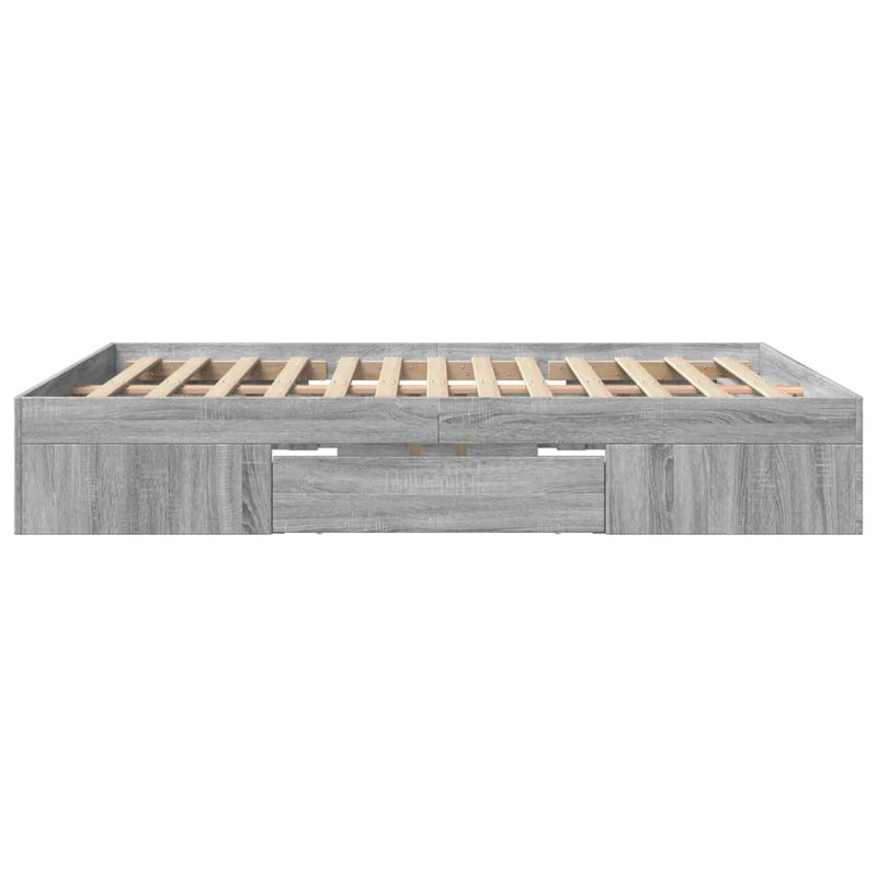 Modern Wooden Queen Size 160cm Bed Frame Base With Drawers & Open Compartments