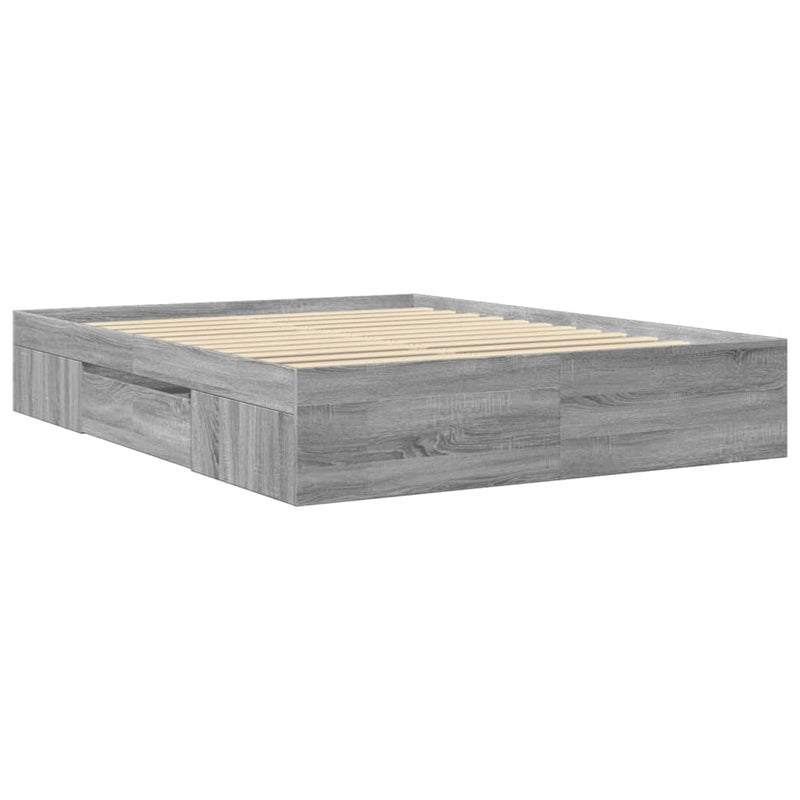 Modern Wooden Queen Size 160cm Bed Frame Base With Drawers & Open Compartments