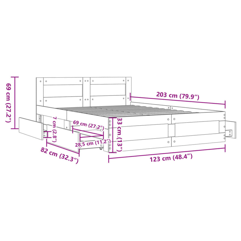 Bed Frame with Headboard without Mattress Concrete Grey 120x200 cm