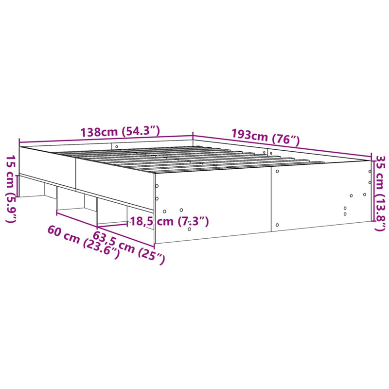 Modern Woden Double Size 135cm Bed Frame Base With Under Storage Space Wood