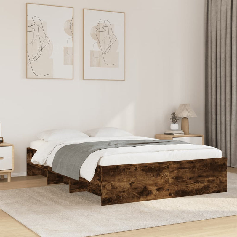 Modern Woden Double Size 135cm Bed Frame Base With Under Storage Space Wood