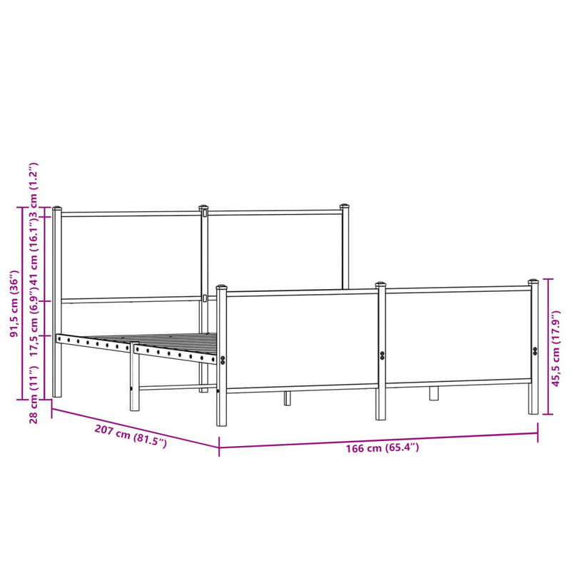 Metal Bed Frame without Mattress Brown Oak 160x200 cm