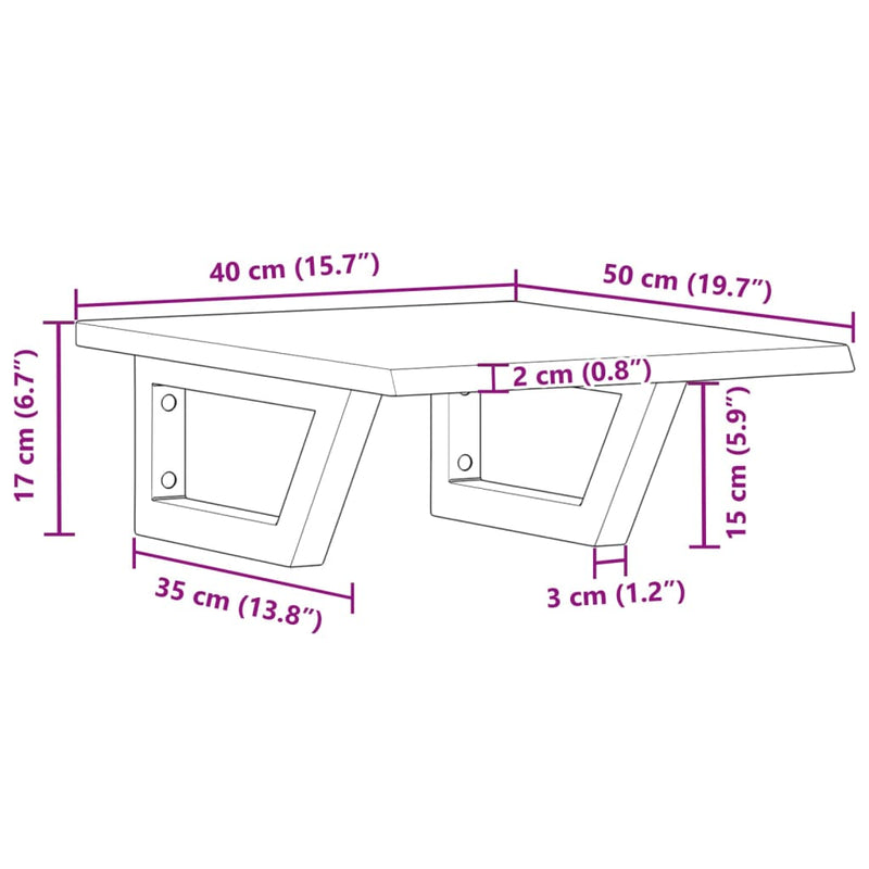 Basin Shelf Wall Mounted Steel and Solid Wood Oak