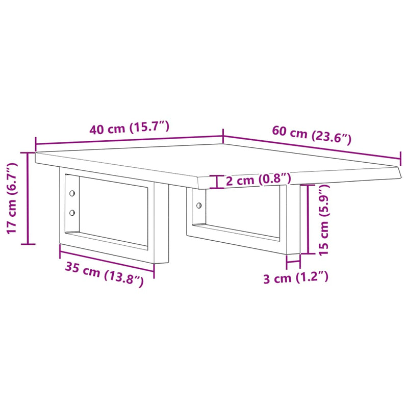 Basin Shelf Wall Mounted Steel and Solid Wood Oak