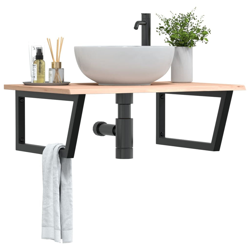 Basin Shelf Wall Mounted Steel and Solid Wood Oak