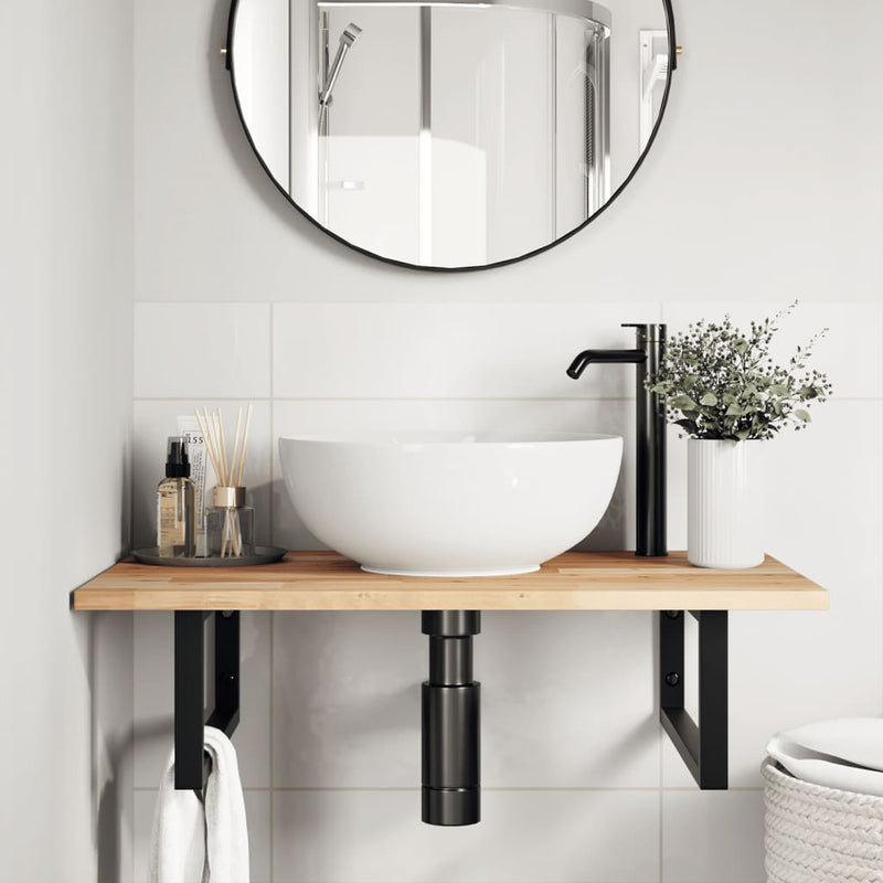 Basin Shelf Wall Mounted Steel and Solid Wood Acacia