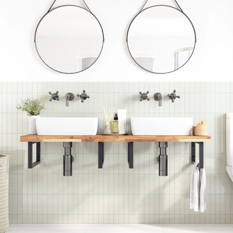 Basin Shelf Wall Mounted Steel and Solid Wood Acacia