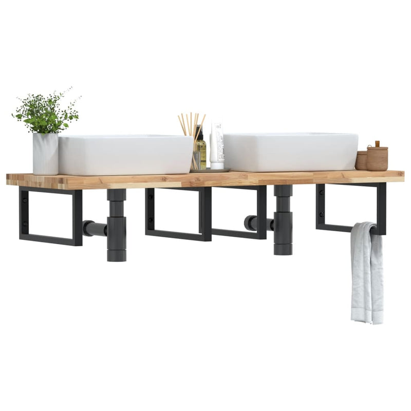 Basin Shelf Wall Mounted Steel and Solid Wood Acacia