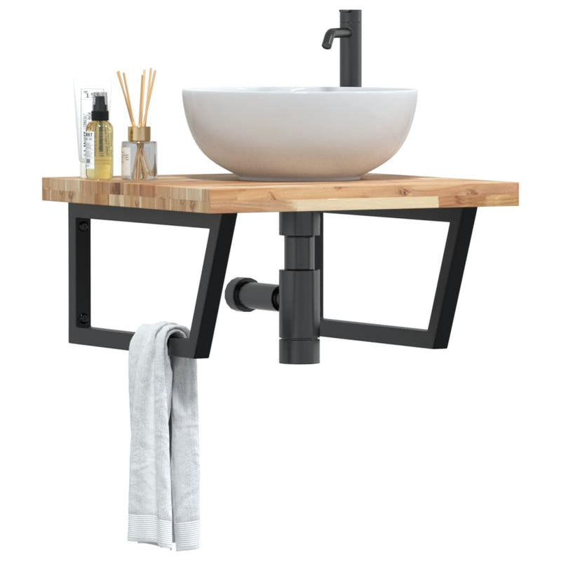 Basin Shelf Wall Mounted Steel and Solid Wood Acacia
