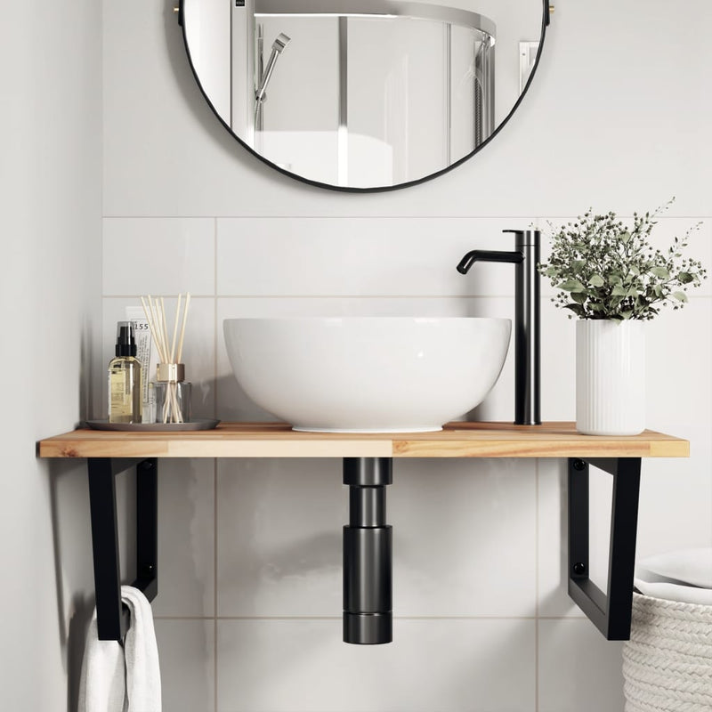 Basin Shelf Wall Mounted Steel and Solid Wood Acacia
