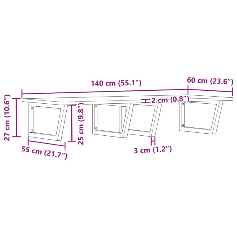 Basin Shelf Wall Mounted Steel and Solid Wood Acacia