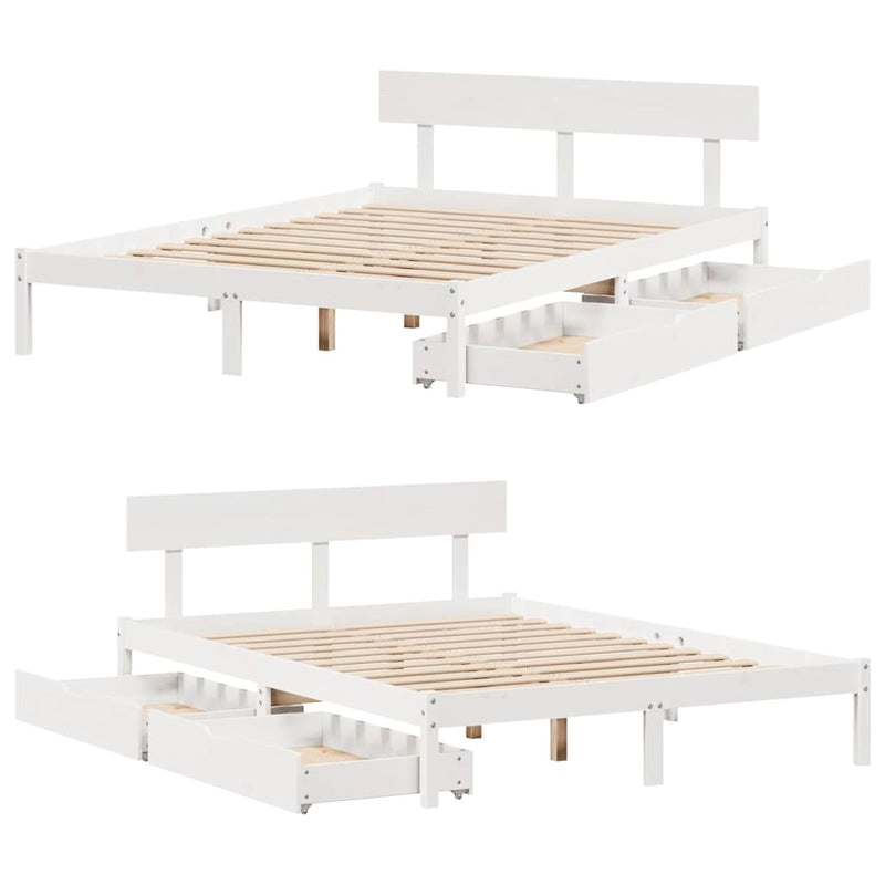 Bed Frame without Mattress White 135x190 cm Double Solid Wood Pine