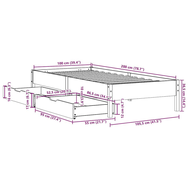 Bed Frame without Mattress White 100x200 cm Solid Wood Pine