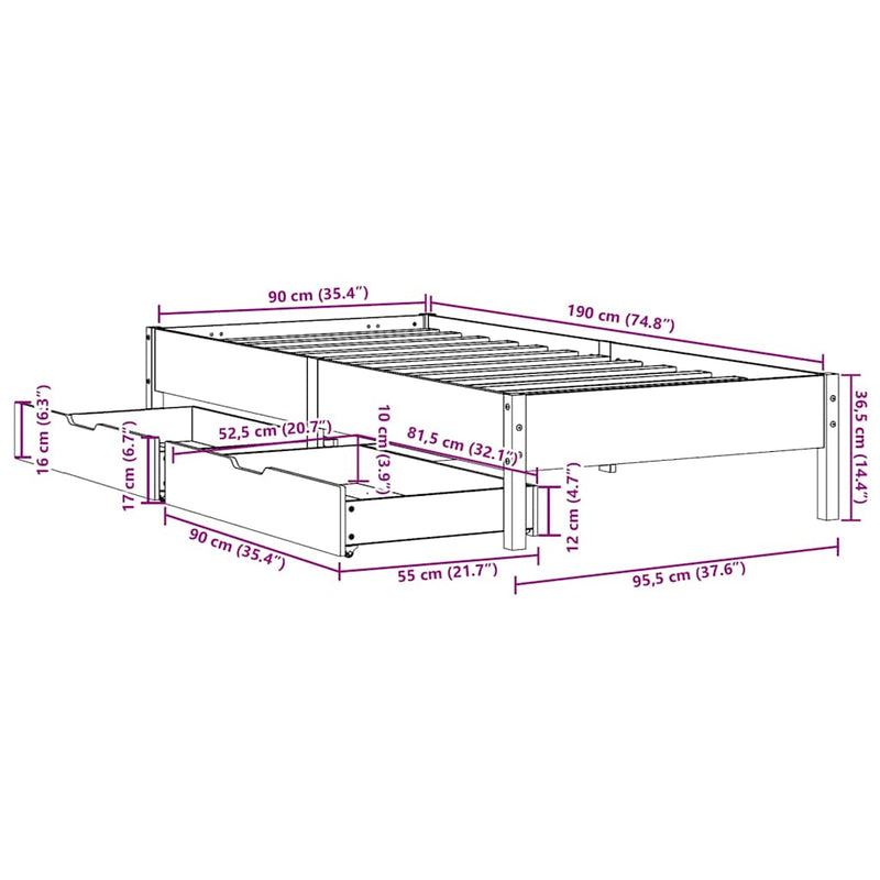 Bed Frame without Mattress White 90x190 cm Single Solid Wood Pine
