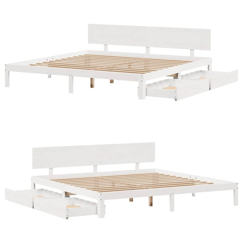 Bed Frame with Drawers without Mattress White 200x200 cm