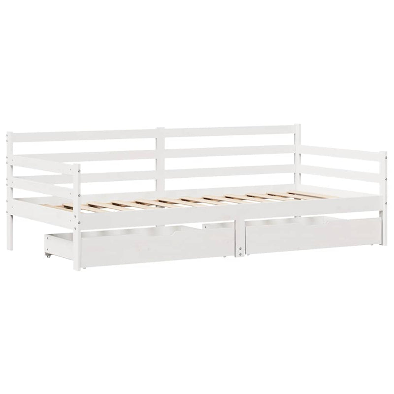 Daybed with Drawers without Mattress White 90x190 cm Single Solid Wood