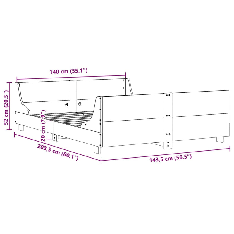 Bed Frame without Mattress 140x200 cm Solid Wood Pine