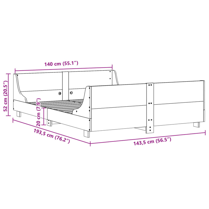 Bed Frame without Mattress Wax Brown 140x190 cm Solid Wood Pine