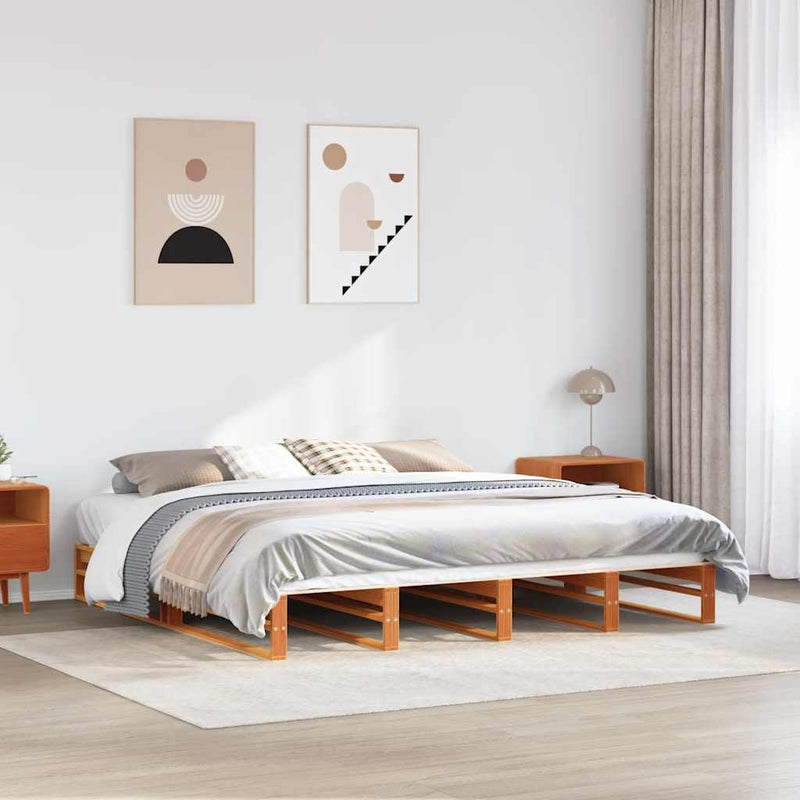 Bed Frame without Mattress Wax Brown 180x200 cm Super King Solid Wood Pine