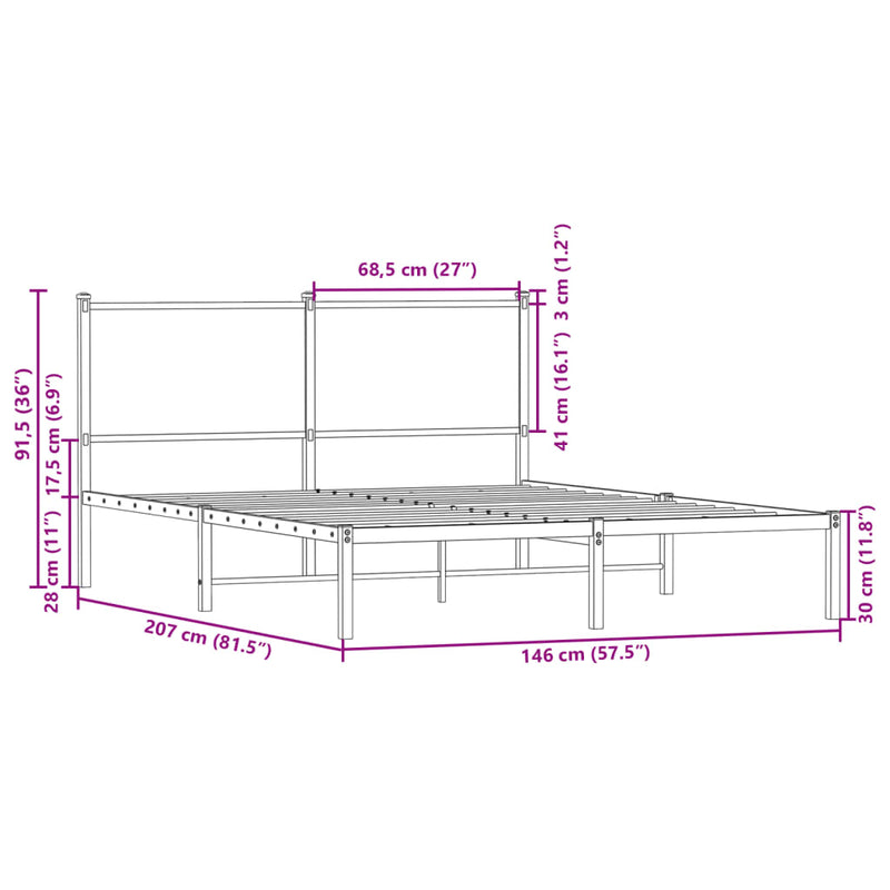 Metal Bed Frame without Mattress Brown Oak 140x200 cm