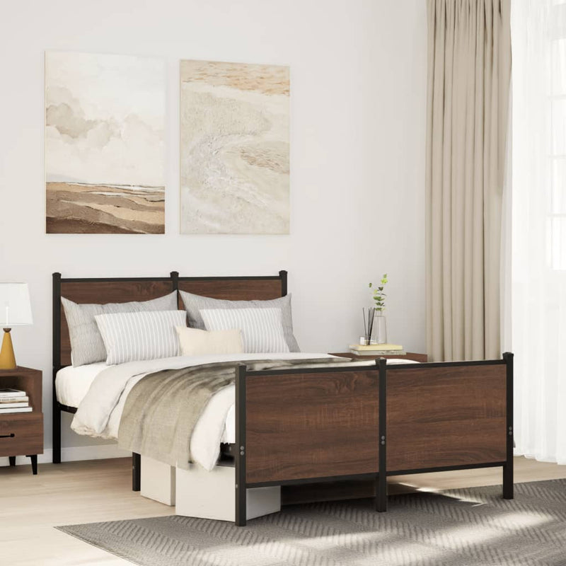Metal Bed Frame without Mattress Brown Oak 137x190 cm