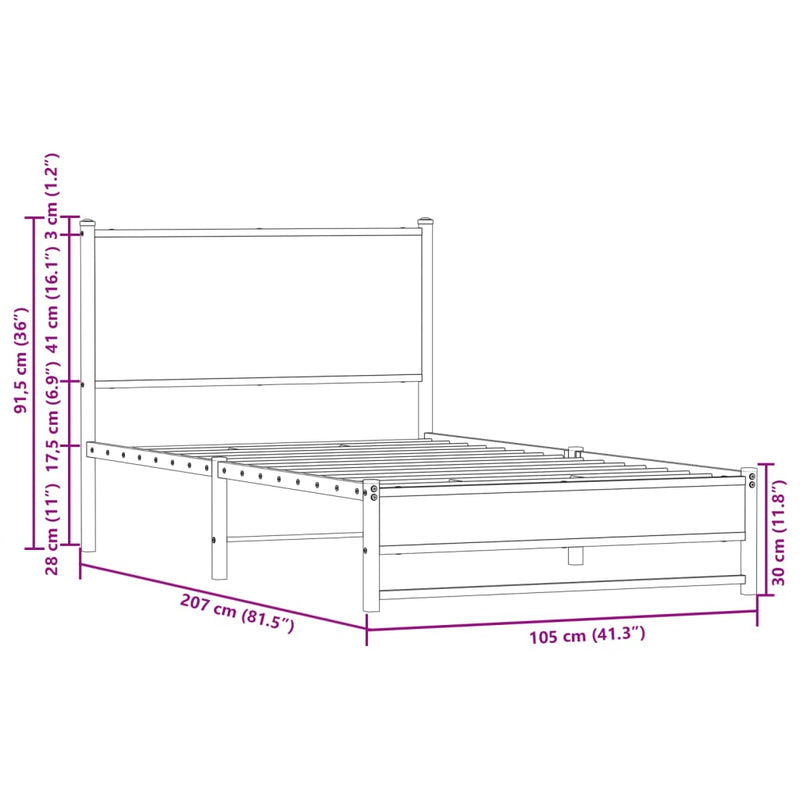 Metal Bed Frame without Mattress Smoked Oak 100x200 cm