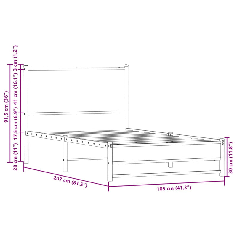 Metal Bed Frame without Mattress Sonoma Oak 100x200 cm