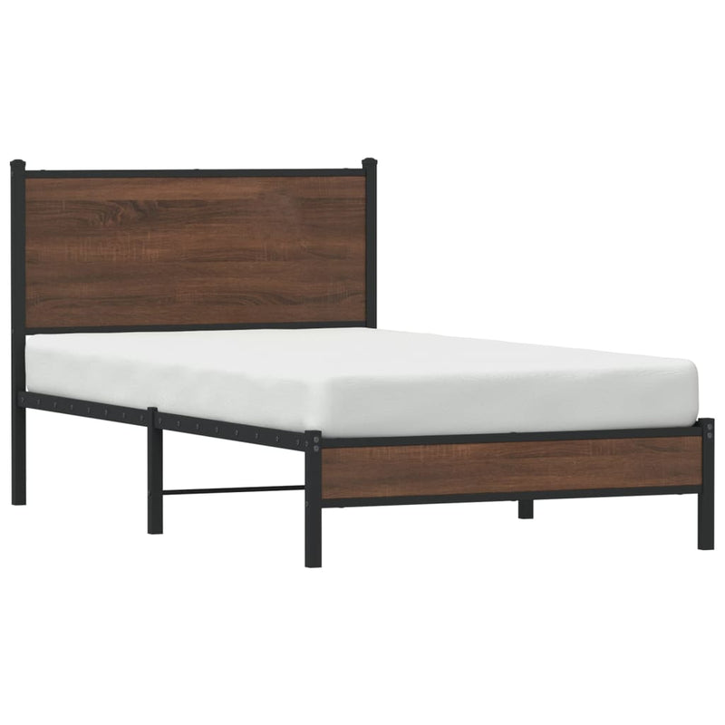 Metal Bed Frame without Mattress Brown Oak 107x203 cm